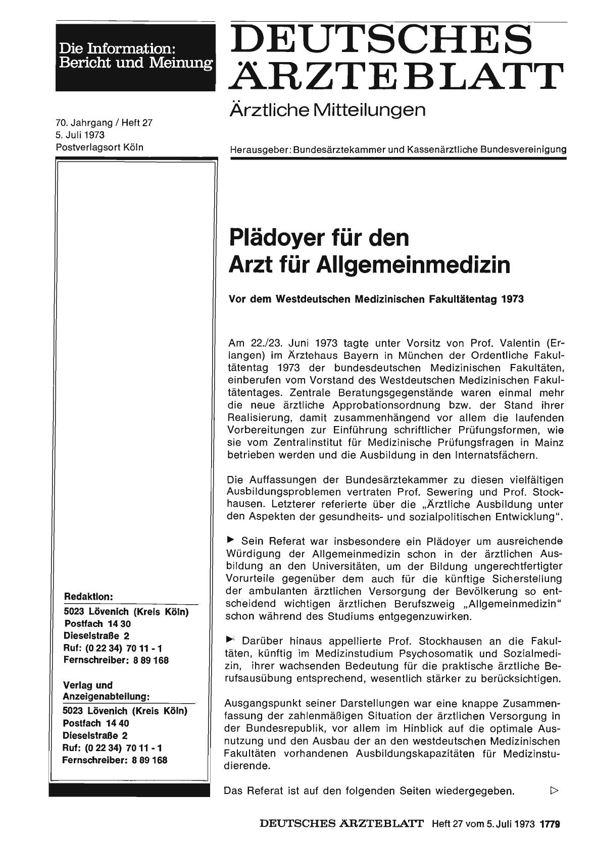Vorschauseite 1: Plädoyer für den Arzt für Allgemeinmedizin