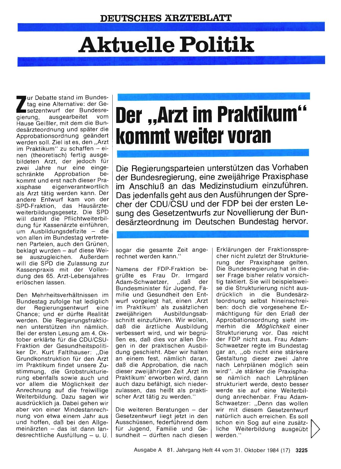 Vorschauseite 1: Der „Arzt im Praktikum kommt weiter voran