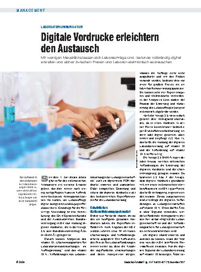 Vorschauseite 1: Labordatenkommunikation: Digitale Vordrucke erleichtern den Austausch