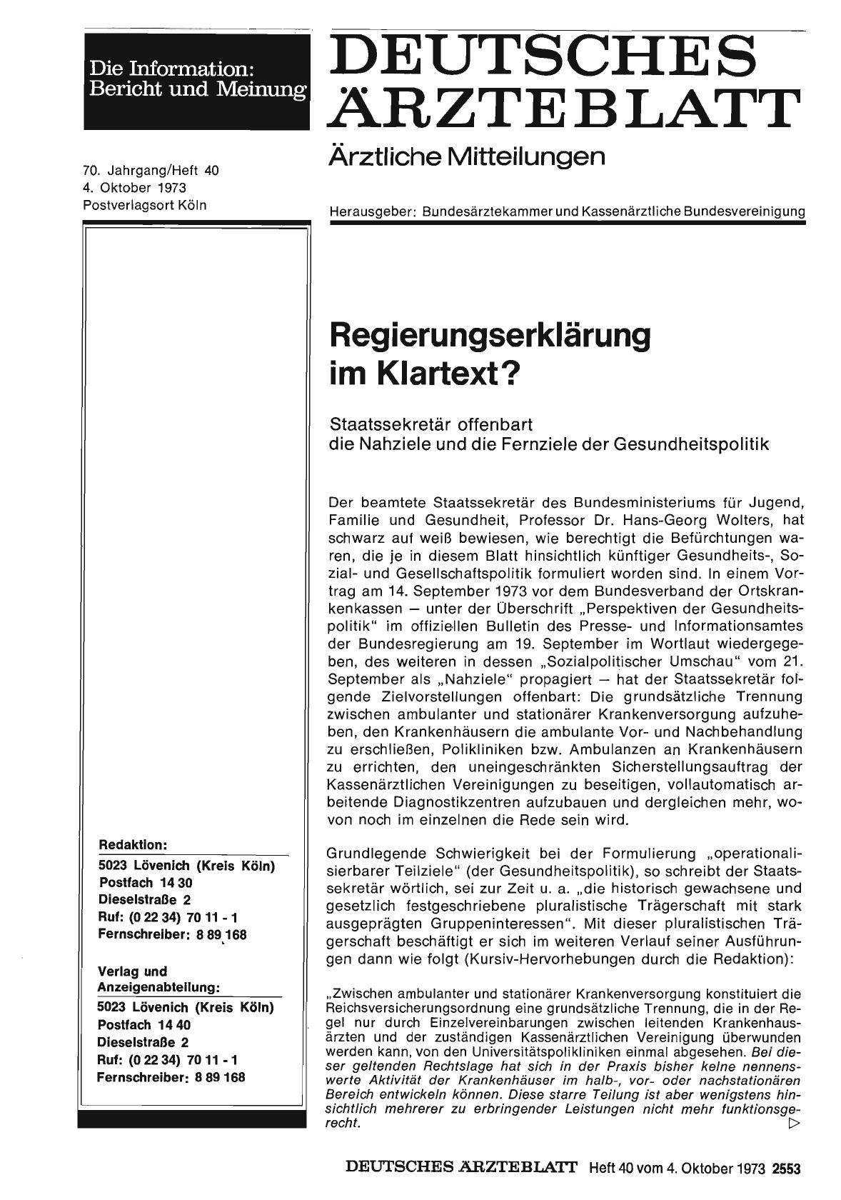 Vorschauseite 1: Regierungserklärung im Klartext?