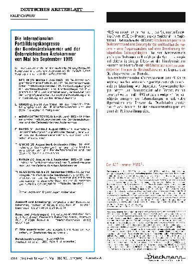 Vorschauseite 1: Die Internationalen Fortbildungskongresse der Bundesärztekammer und der Österreichischen Ärztekammer von Mai bis September 1985