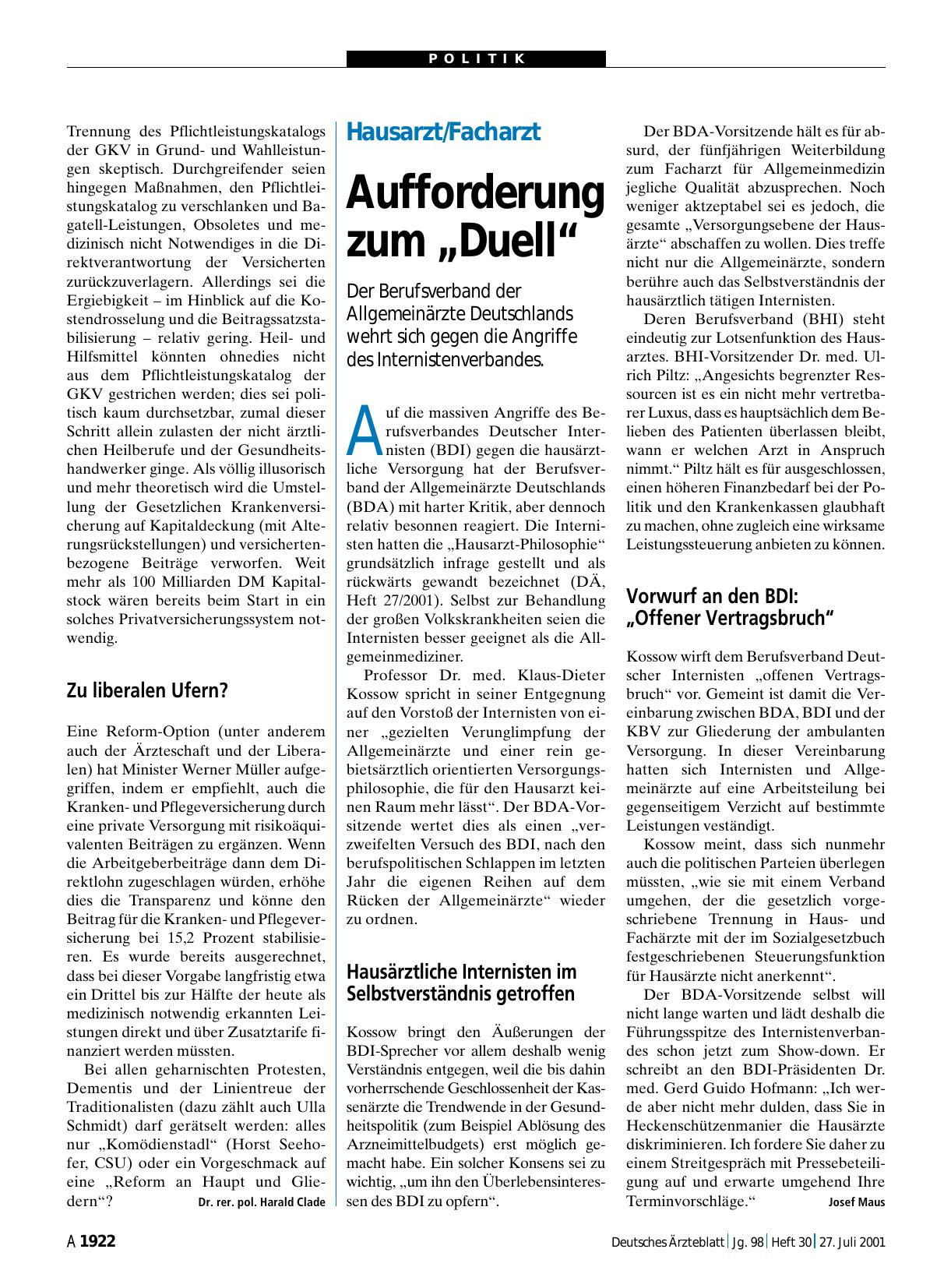Vorschauseite 1: Hausarzt/Facharzt: Aufforderung zum „Duell“