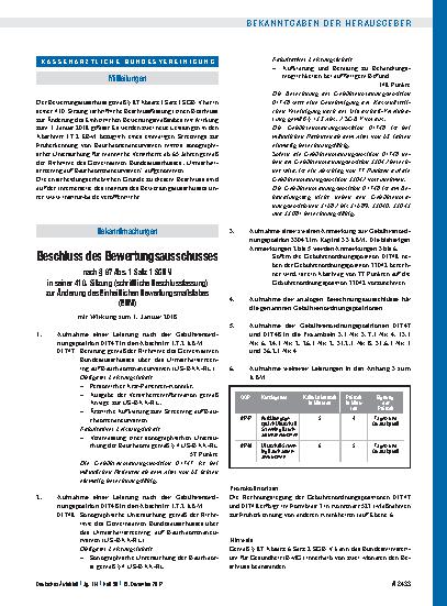 Vorschauseite 1: Beschluss des Bewertungsausschusses nach § 87 Abs. 1 Satz 1 SGB V in seiner 410. Sitzung (schriftliche Beschlussfassung) zur Änderung des Einheitlichen Bewertungsmaßstabes (EBM)
