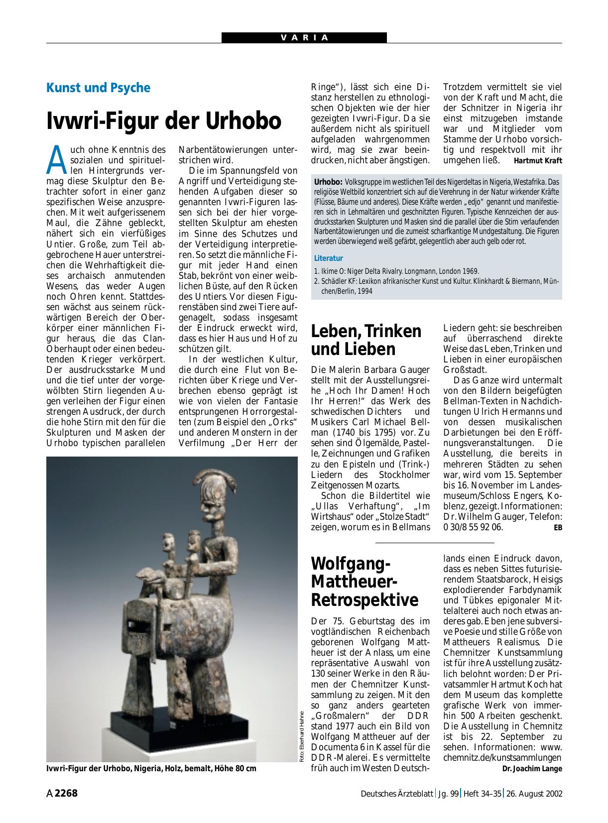 Vorschauseite 1: Kunst und Psyche: Ivwri-Figur der Urhobo