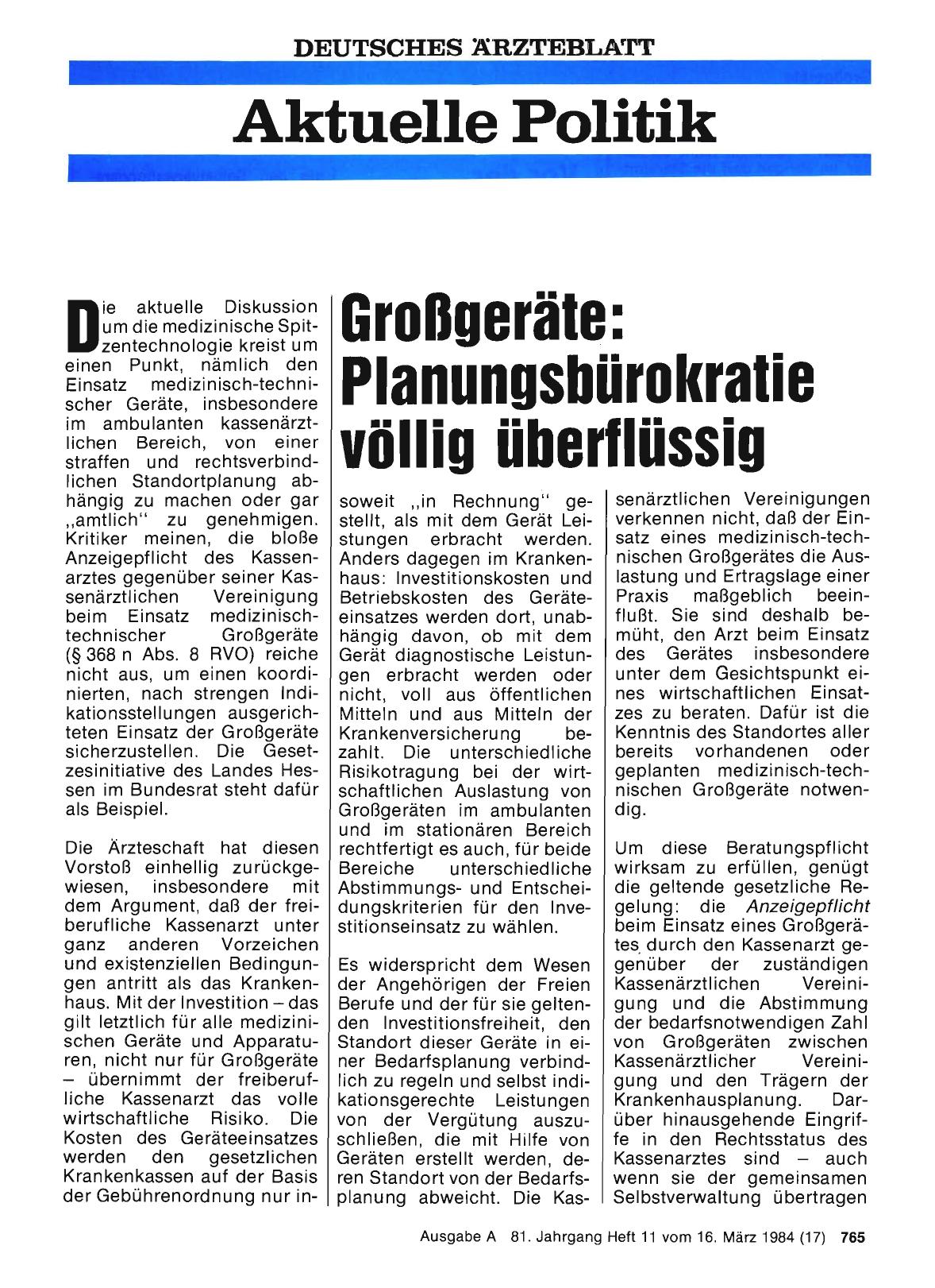 Vorschauseite 1: Großgeräte: Planungsbürokratie völlig überflüssig