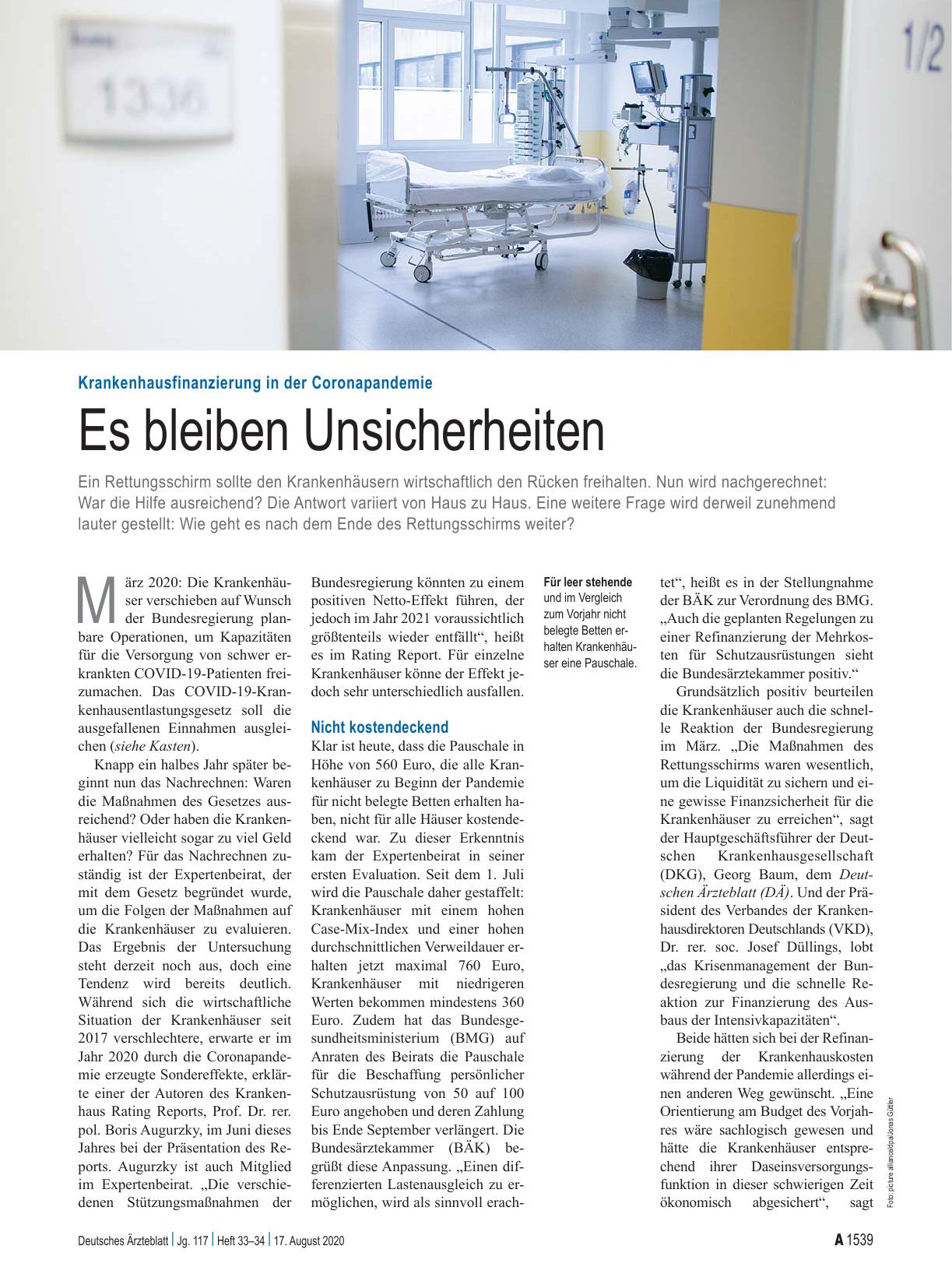 Vorschauseite 1: Krankenhausfinanzierung in der Coronapandemie: Es bleiben Unsicherheiten