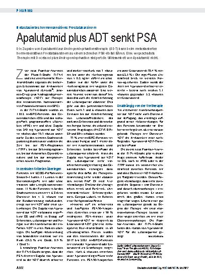 Vorschauseite 1: Metastasiertes hormonsensitives Prostatakarzinom: Apalutamid plus ADT senkt PSA