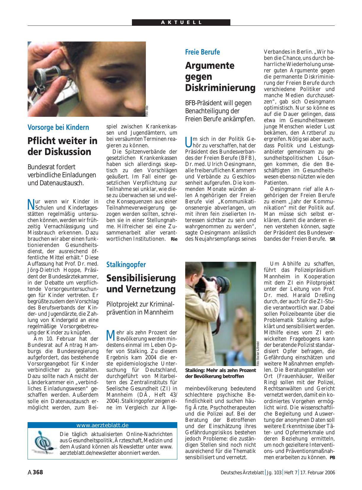 Vorschauseite 1: Vorsorge bei Kindern: Pflicht weiter in der Diskussion
