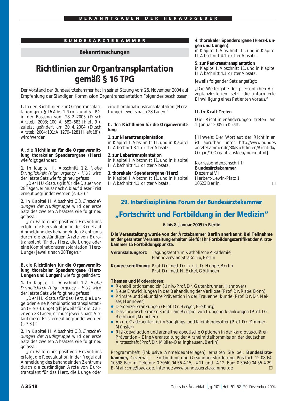 Vorschauseite 1: 29. Interdisziplinäres Forum der Bundesärztekammer: „Fortschritt und Fortbildung in der Medizin“