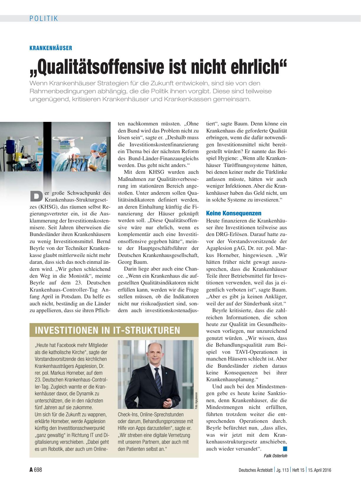 Vorschauseite 1: Krankenhäuser: „Qualitätsoffensive ist nicht ehrlich“
