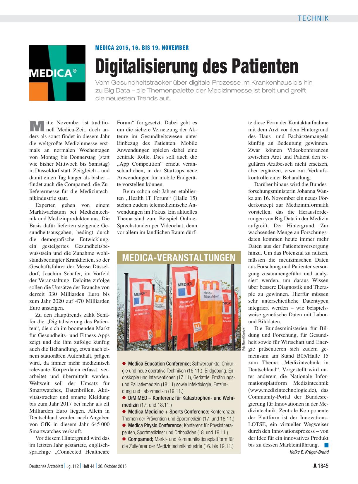 Vorschauseite 1: Medica 2015, 16. bis 19. November: Digitalisierung des Patienten