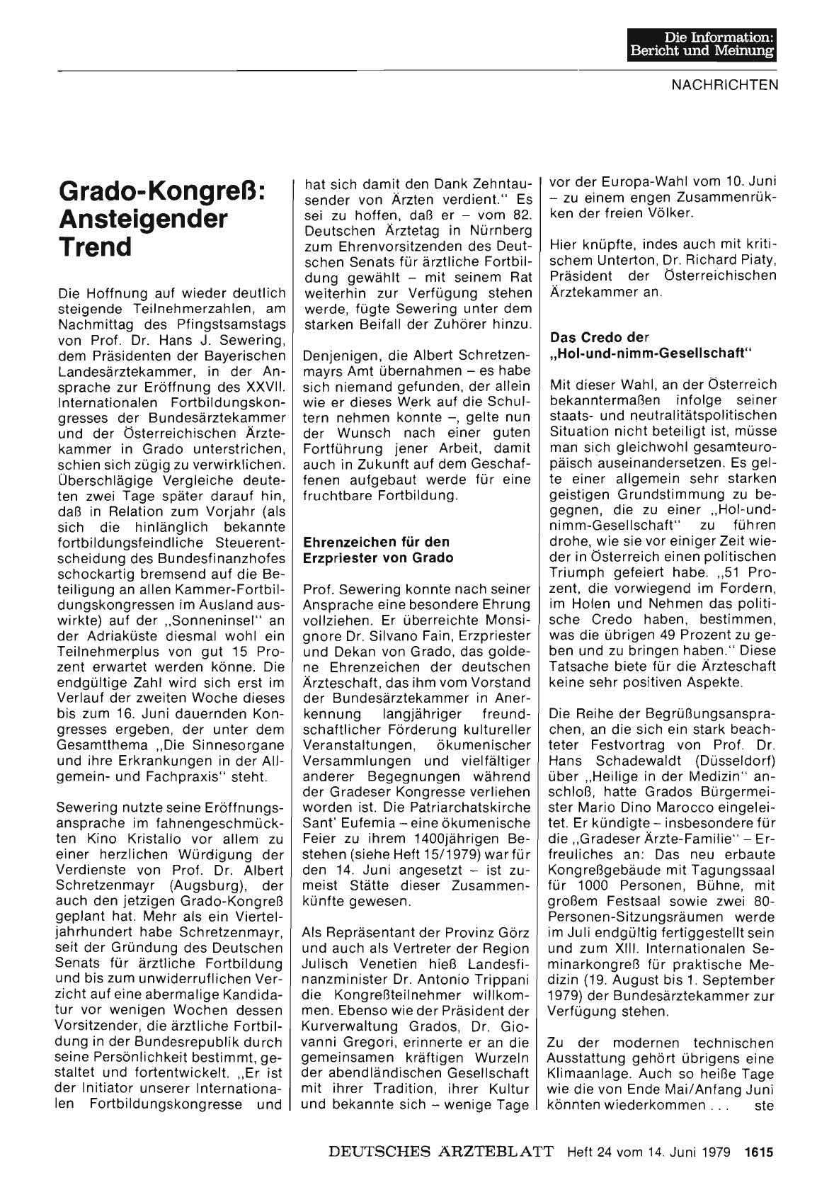 Vorschauseite 1: Grado-Kongreß: Ansteigender Trend