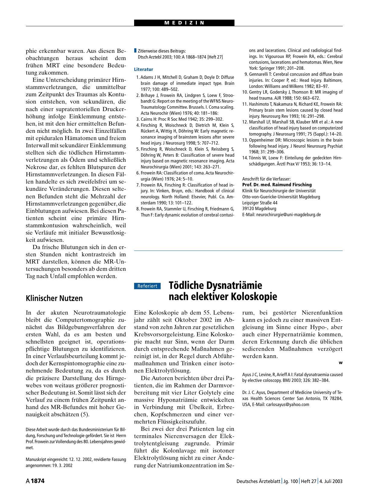Vorschauseite 1: Tödliche Dysnatriämie nach elektiver Koloskopie