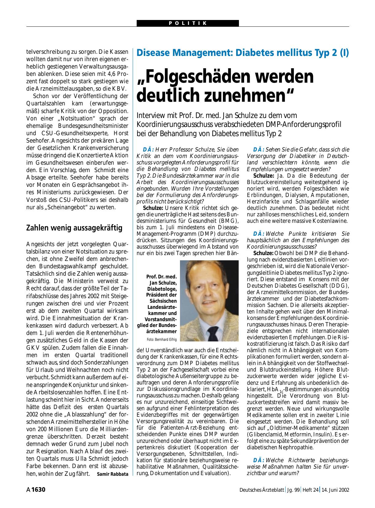 Vorschauseite 1: Disease Management - Diabetes mellitus Typ 2 (I): „Folgeschäden werden deutlich zunehmen“