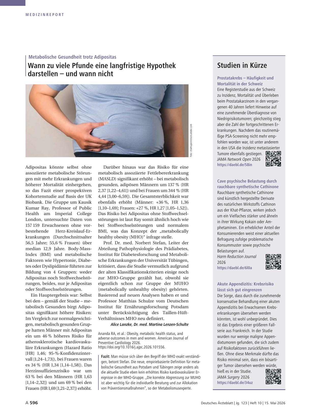 Vorschauseite 1: Metabolische Gesundheit trotz Adipositas: Wann zu viele Pfunde eine langfristige Hypothek darstellen – und wann nicht