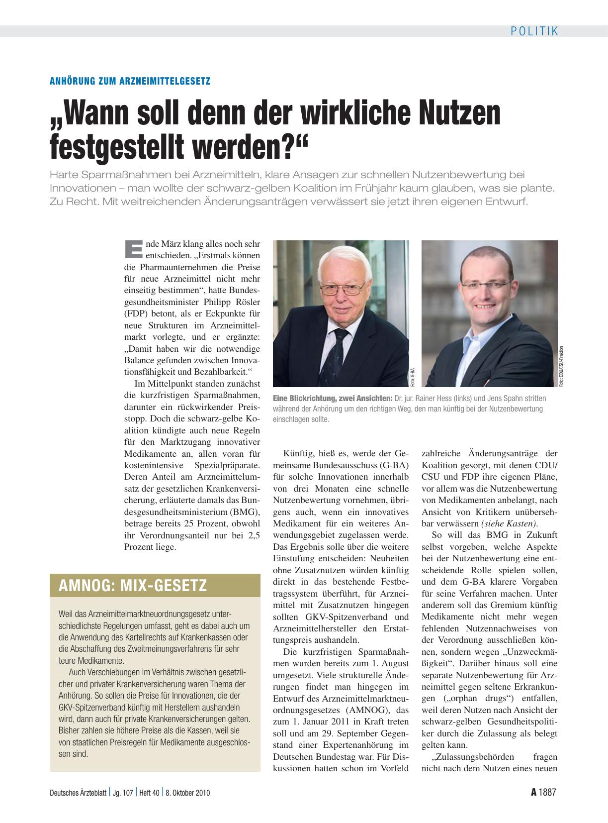 Vorschauseite 1: Anhörung zum Arzneimittelgesetz: „Wann soll denn der wirkliche Nutzen festgestellt werden?“