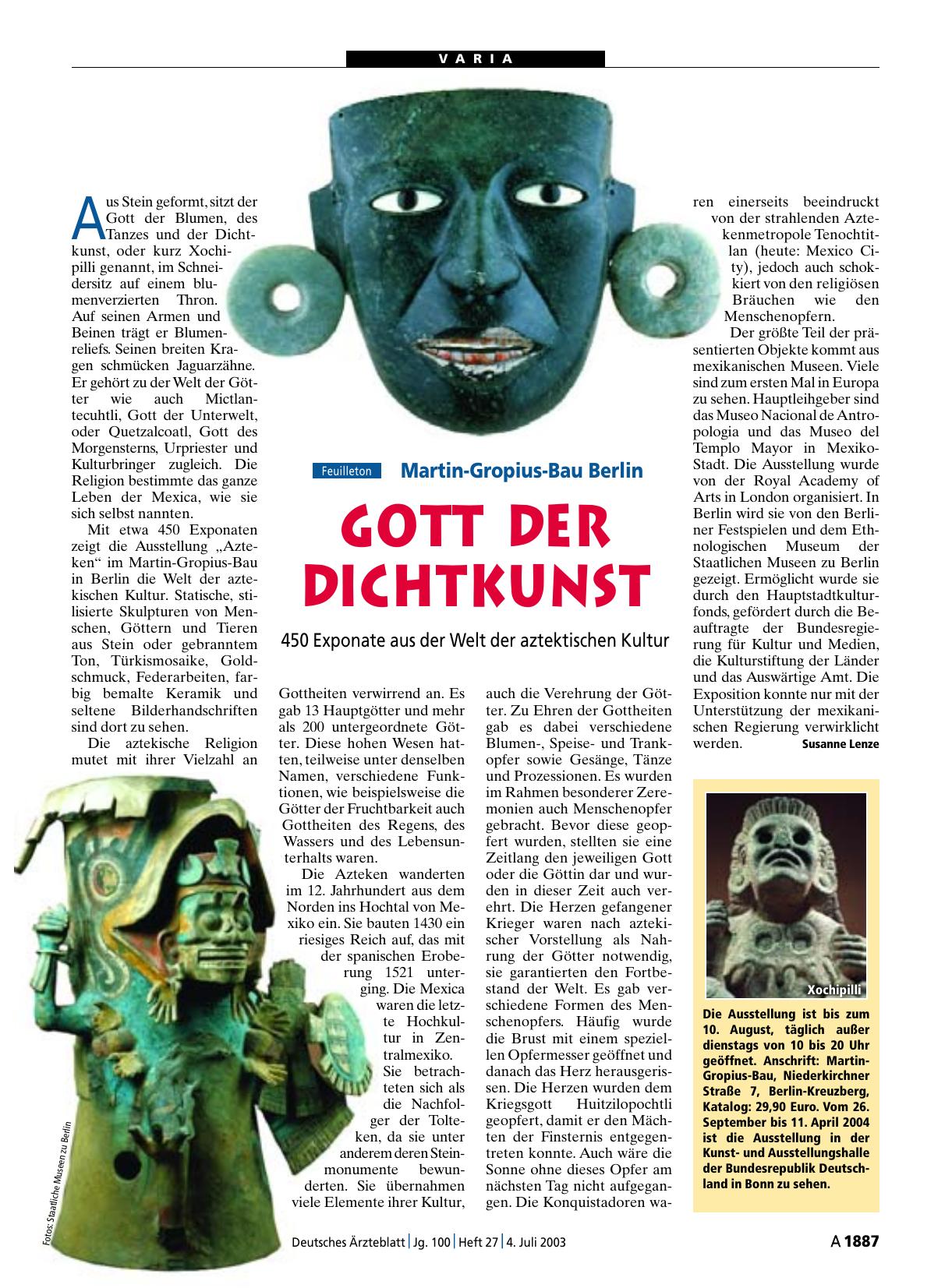 Vorschauseite 1: Martin-Gropius-Bau Berlin: Gott der Dichtkunst