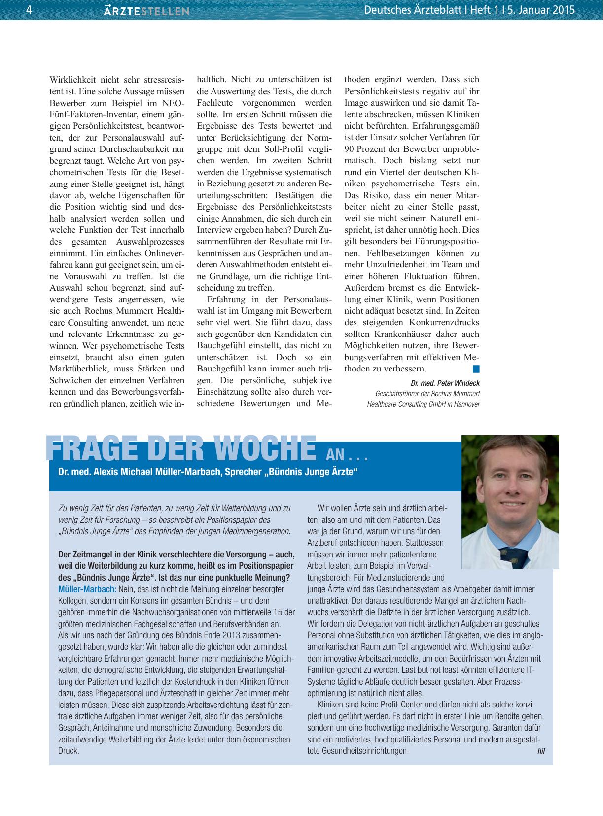 Vorschauseite 1: Frage der Woche an. .. Dr. med. Alexis Michael Müller-Marbach, Sprecher „Bündnis Junge Ärzte“