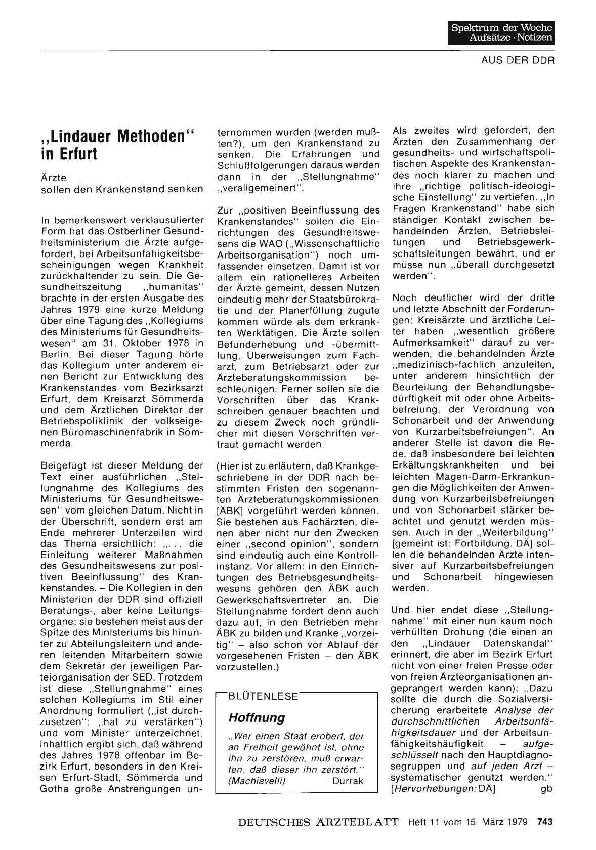 Vorschauseite 1: „Lindauer Methoden” in Erfurt