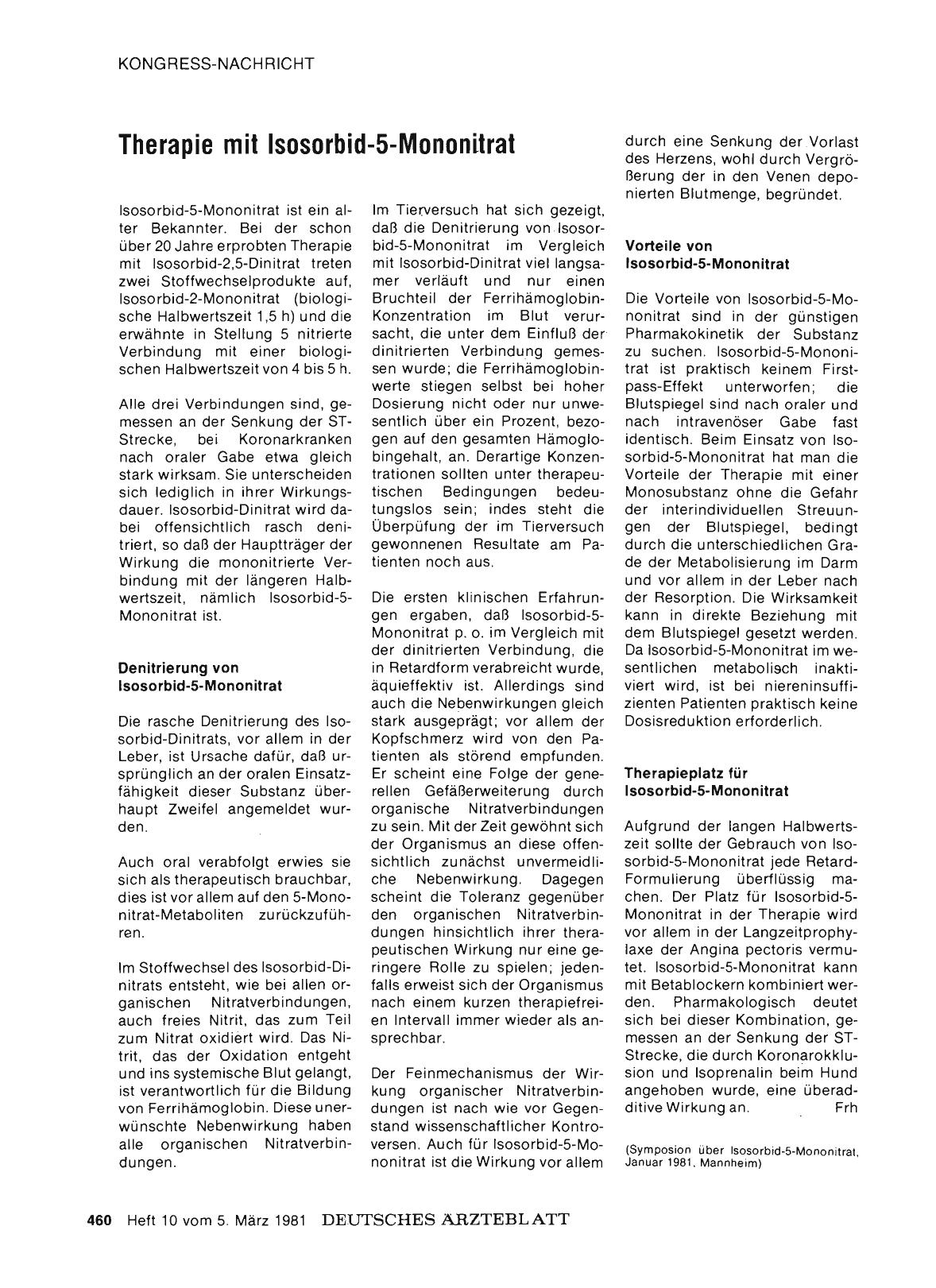 Vorschauseite 1: Therapie mit Isosorbid-5-Mononitrat