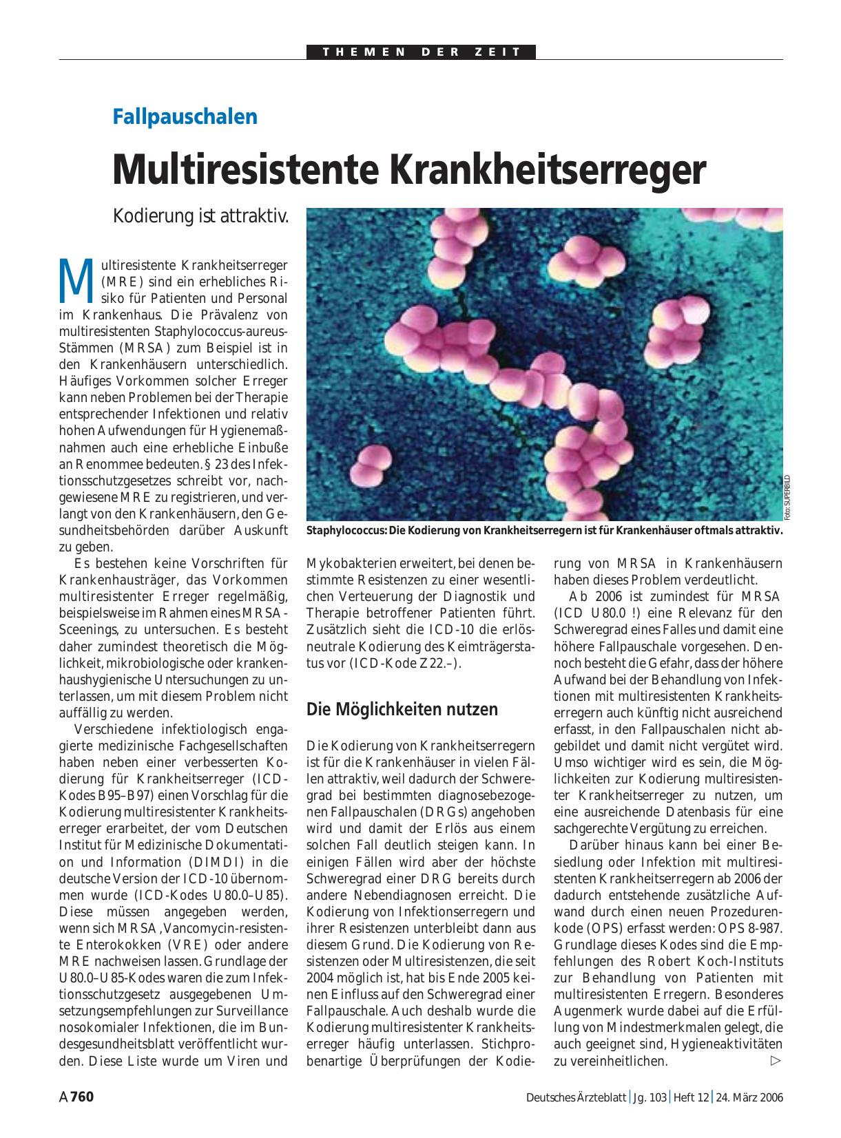 Vorschauseite 1: Fallpauschalen: Multiresistente Krankheitserreger