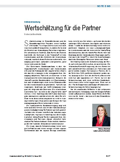 Vorschauseite 1: Selbstverwaltung: Wertschätzung für die Partner