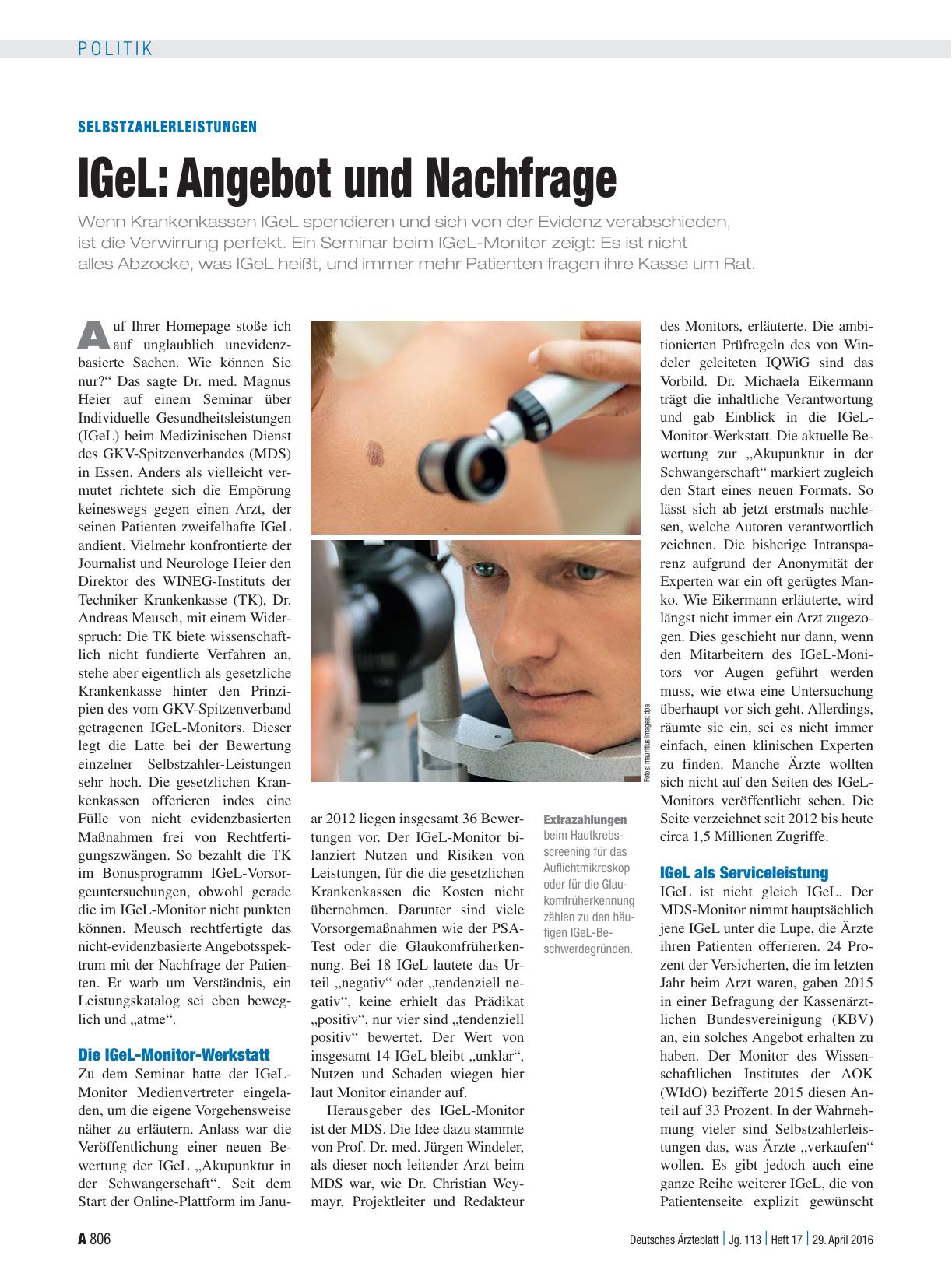 Vorschauseite 1: Selbstzahlerleistungen: IGeL: Angebot und Nachfrage