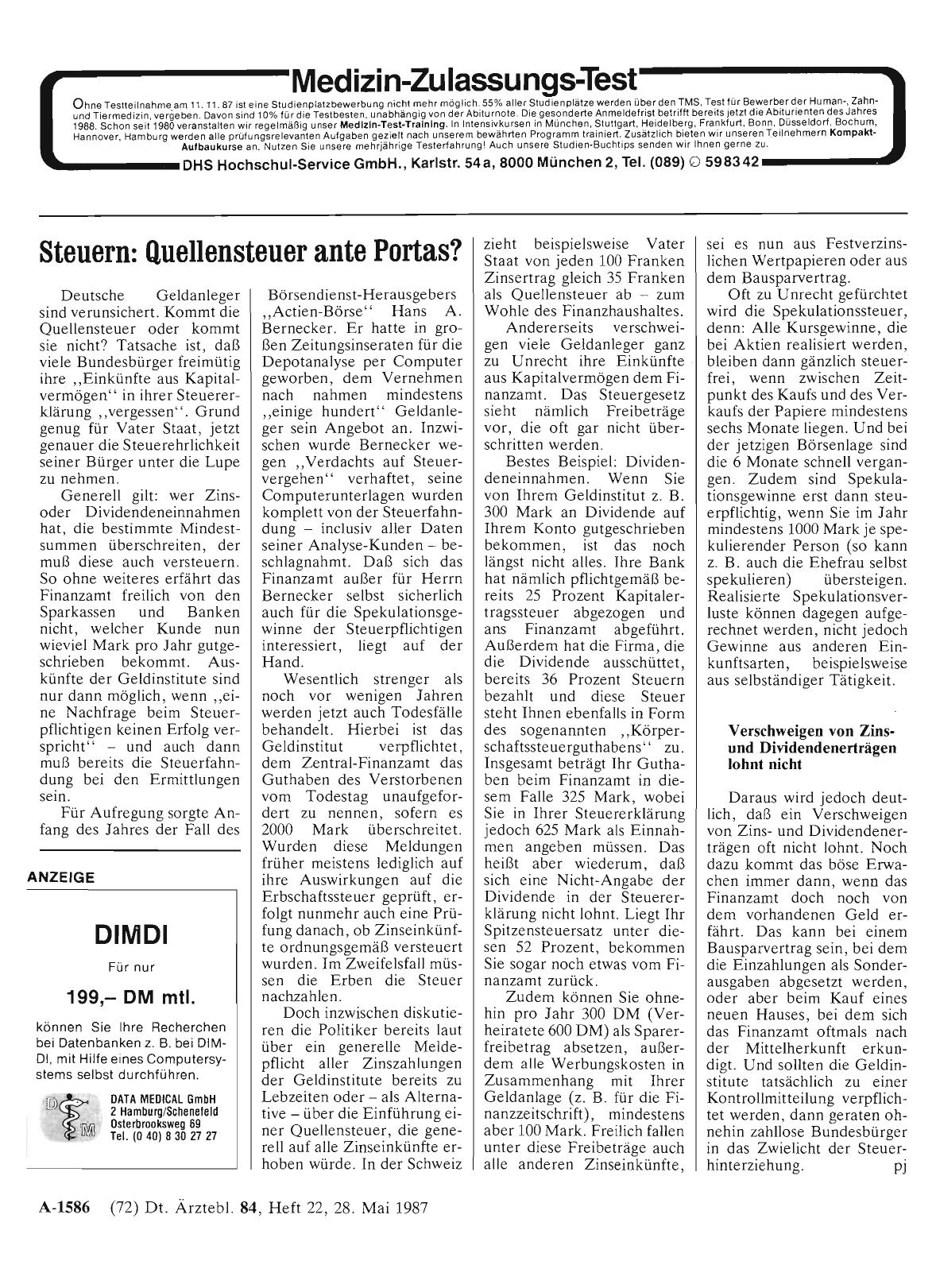 Vorschauseite 1: Steuern: Quellensteuer ante Portas?