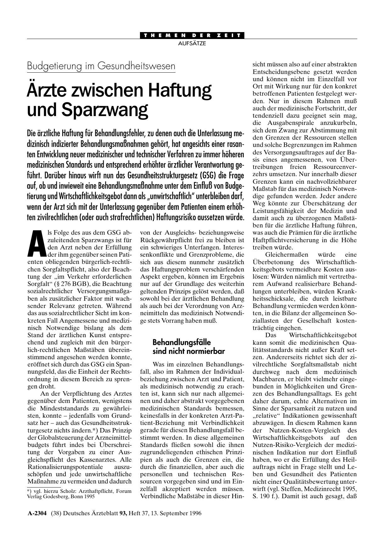 Vorschauseite 1: Budgetierung im Gesundheitswesen: Ärzte zwischen Haftung und Sparzwang