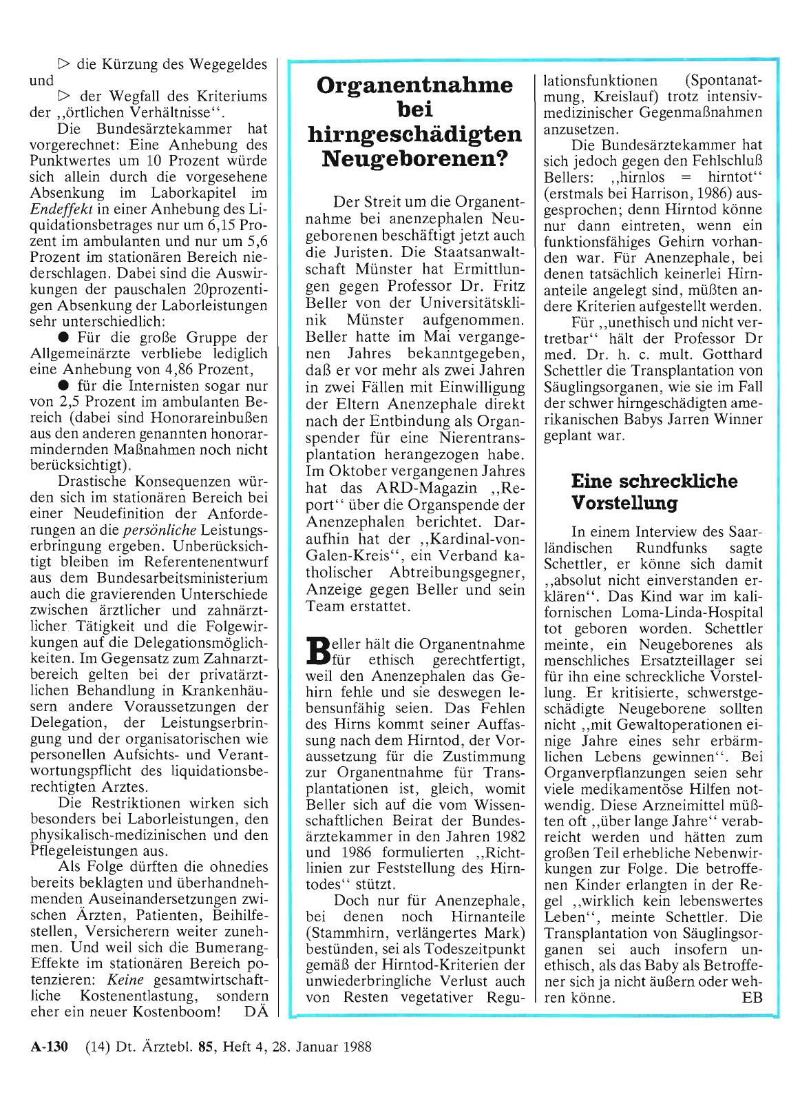 Vorschauseite 1: Organentnahme bei hirngeschädigten Neugeborenen?