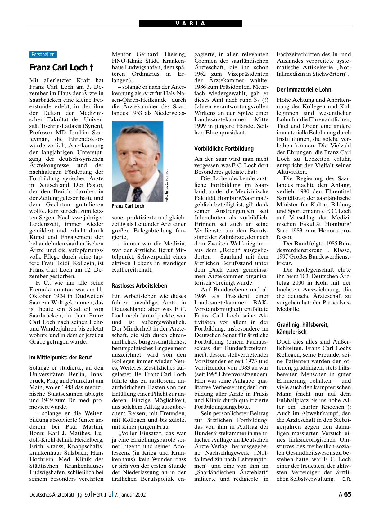 Vorschauseite 1: Franz Carl Loch †