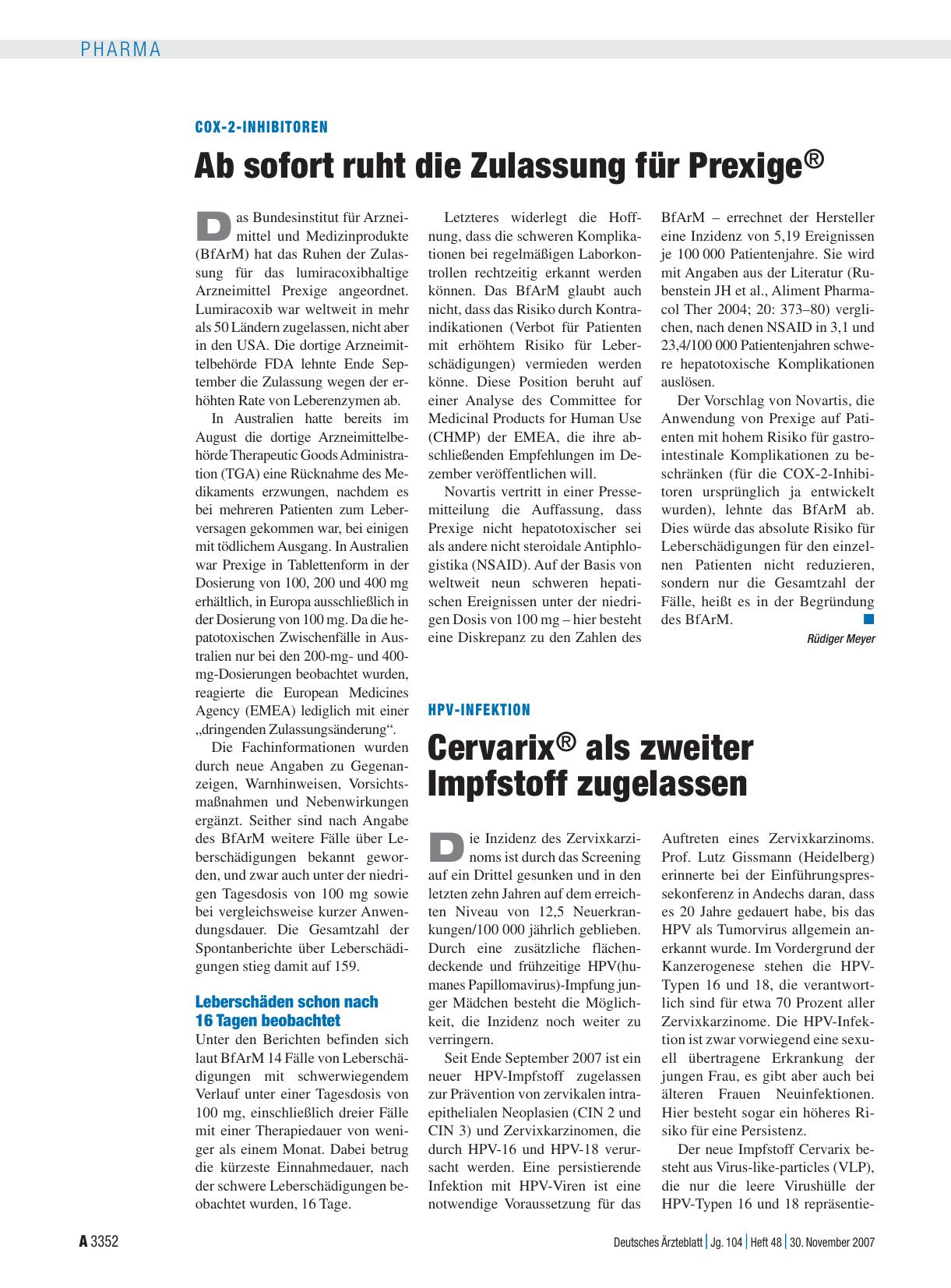 Vorschauseite 1: HPV-Infektion: Cervarix® als zweiter Impfstoff zugelassen