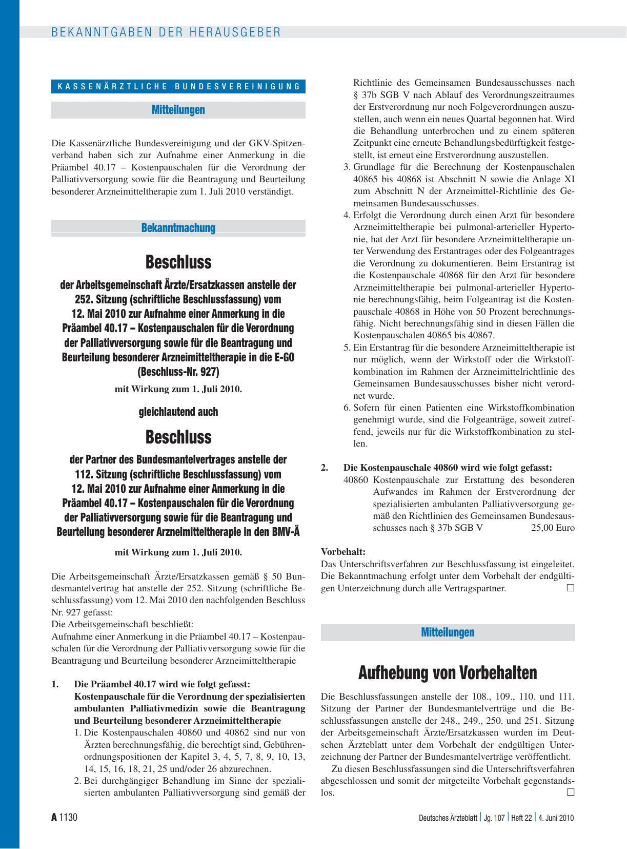 Vorschauseite 1: Mitteilungen: Aufhebung von Vorbehalten