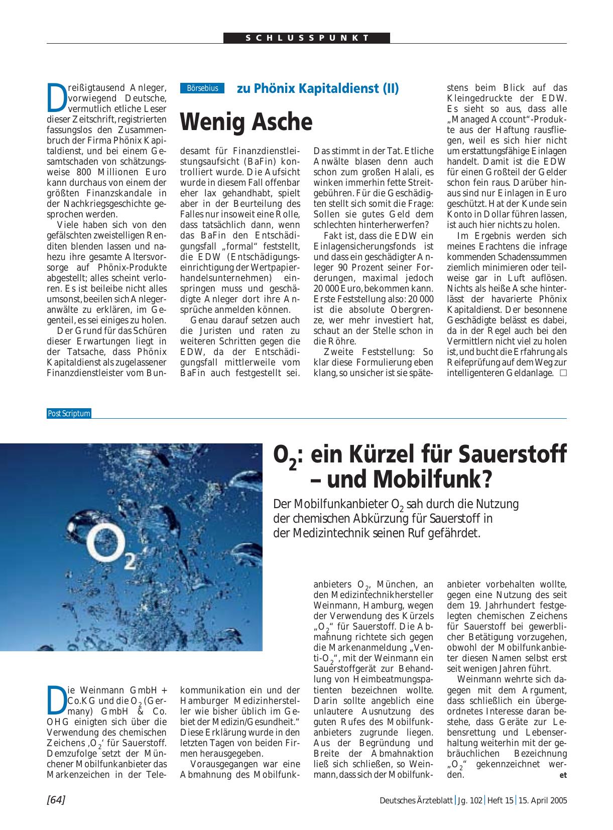 Vorschauseite 1: zu Phönix Kapitaldienst (II): Wenig Asche