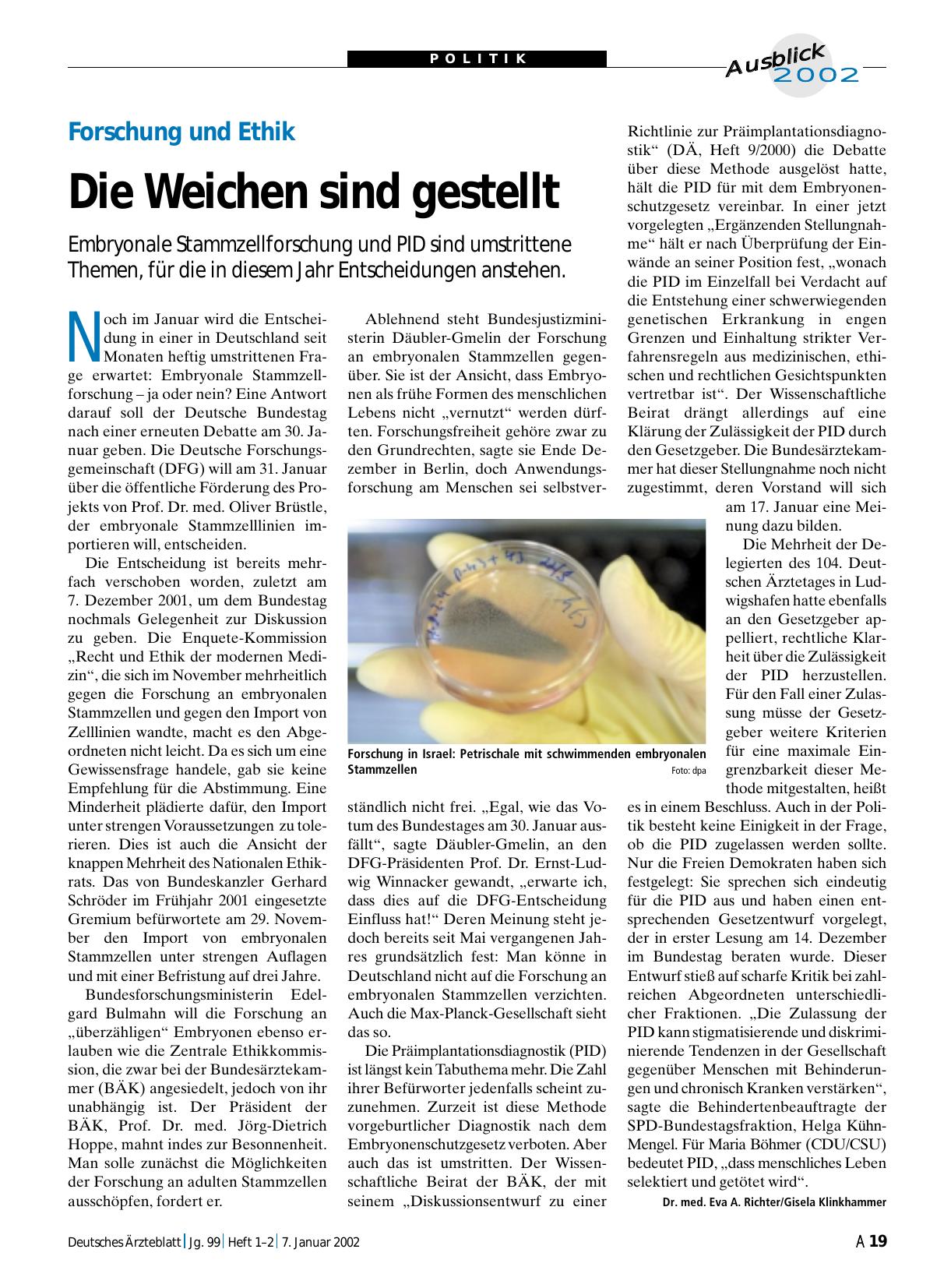 Vorschauseite 1: Forschung und Ethik: Die Weichen sind gestellt
