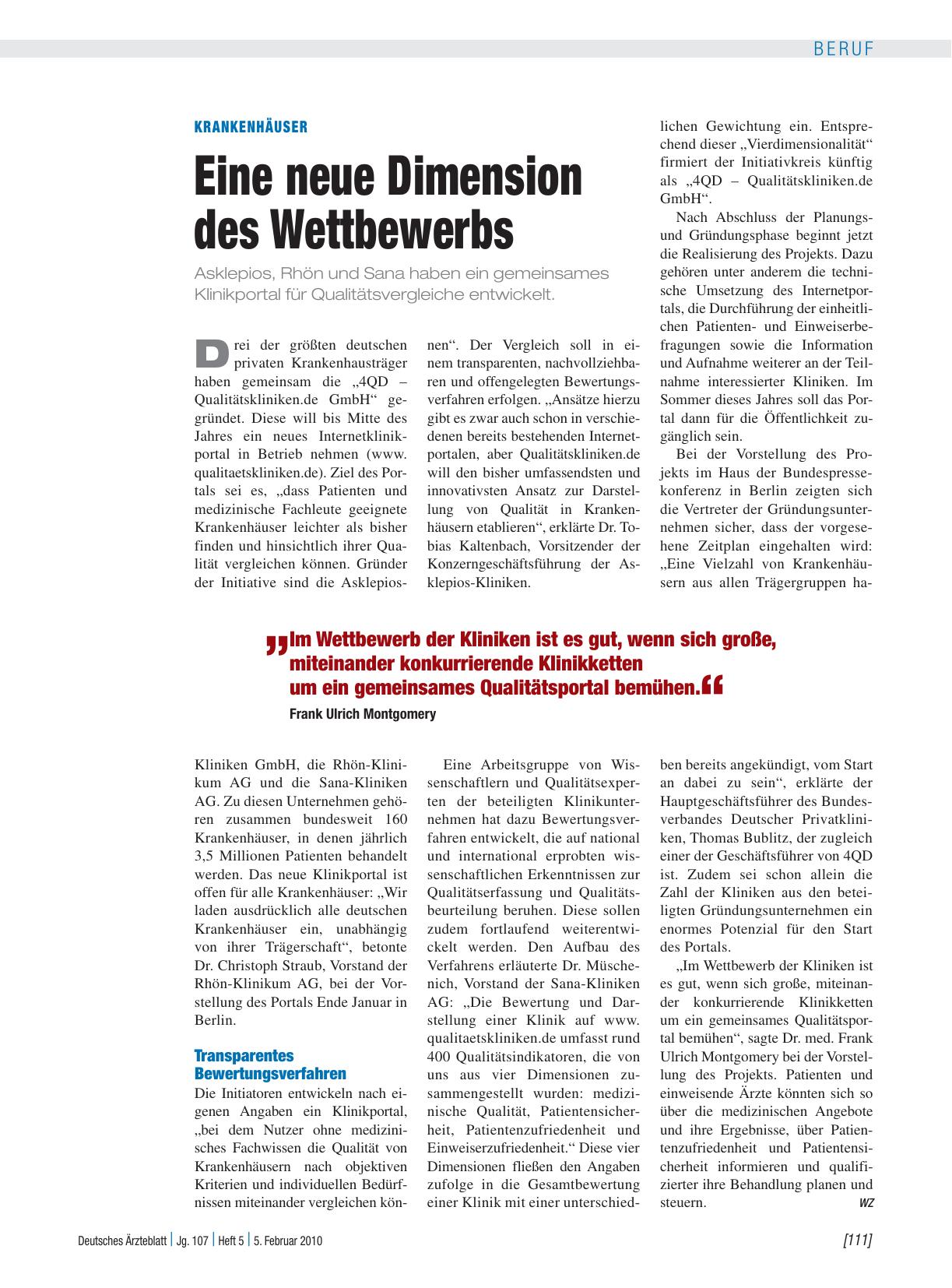 Vorschauseite 1: Krankenhäuser: Eine neue Dimension des Wettbewerbs