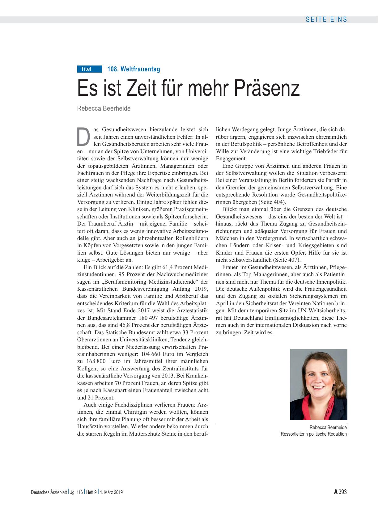 Vorschauseite 1: 108. Weltfrauentag: Es ist Zeit für mehr Präsenz