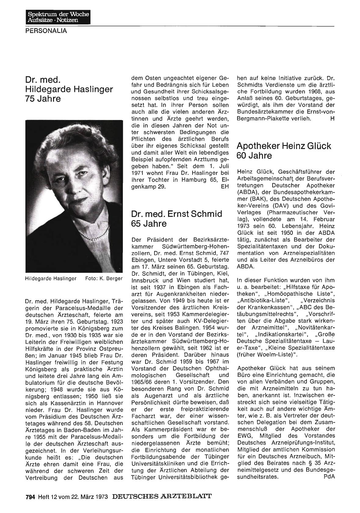 Vorschauseite 1: Dr. med. Hildegarde Haslinger 75 Jahre