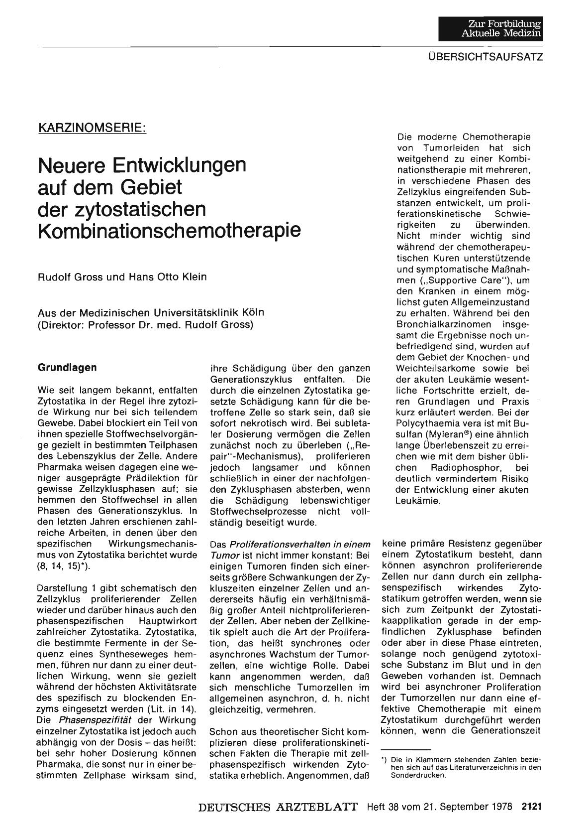 Vorschauseite 1: KARZINOMSERIE: Neuere Entwicklungen auf dem Gebiet der zytostatischen Kombinationschemotherapie