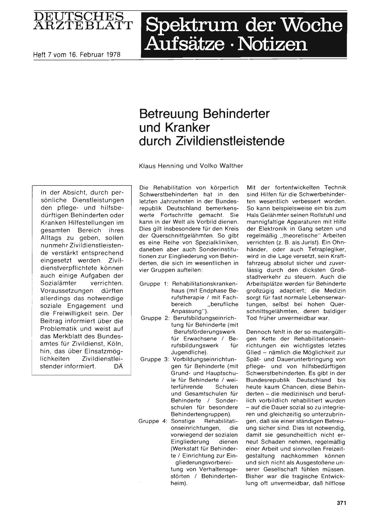 Vorschauseite 1: Betreuung Behinderter und Kranker durch Zivildienstleistende
