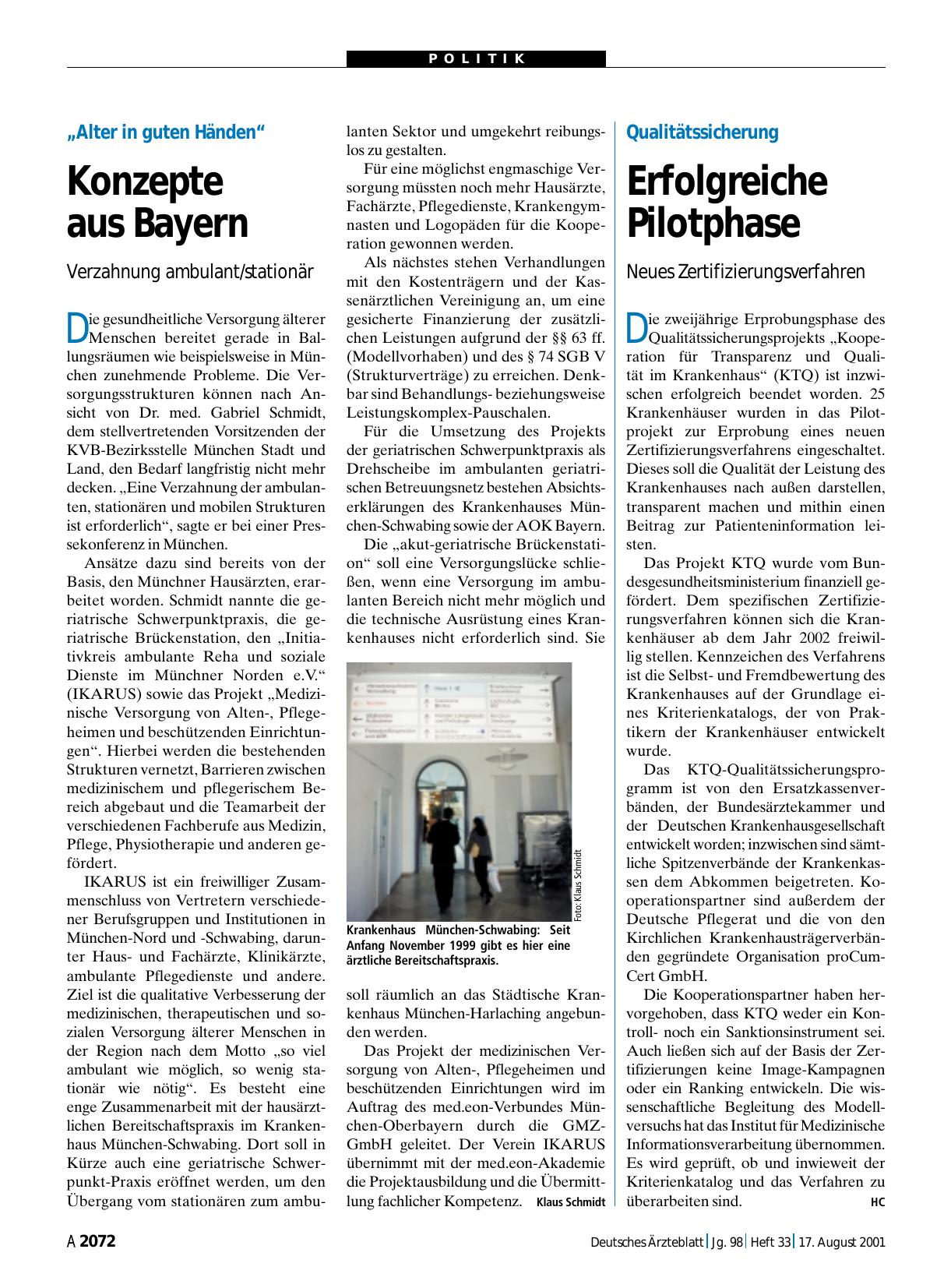 Vorschauseite 1: „Alter in guten Händen“: Konzepte aus Bayern