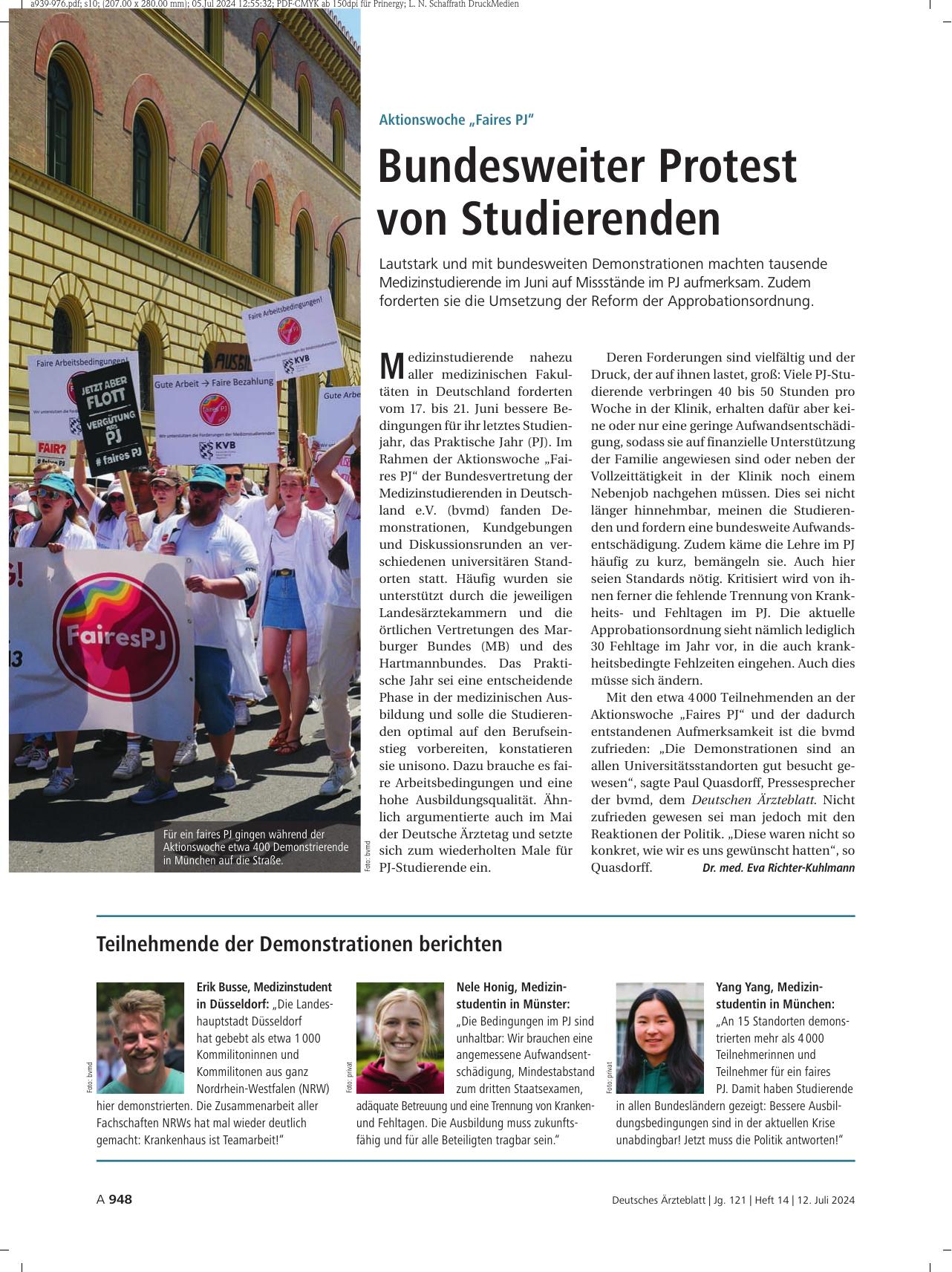 Vorschauseite 1: Aktionswoche „Faires PJ“: Bundesweiter Protest von Studierenden
