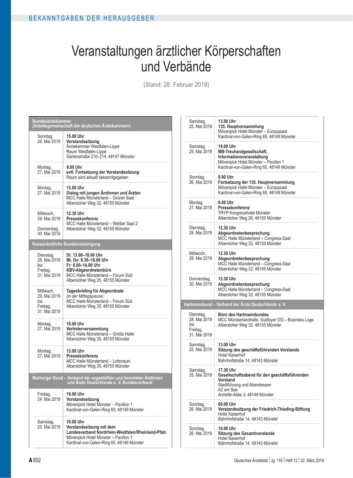 Vorschauseite 1: Veranstaltungen ärztlicher Körperschaften und Verbände