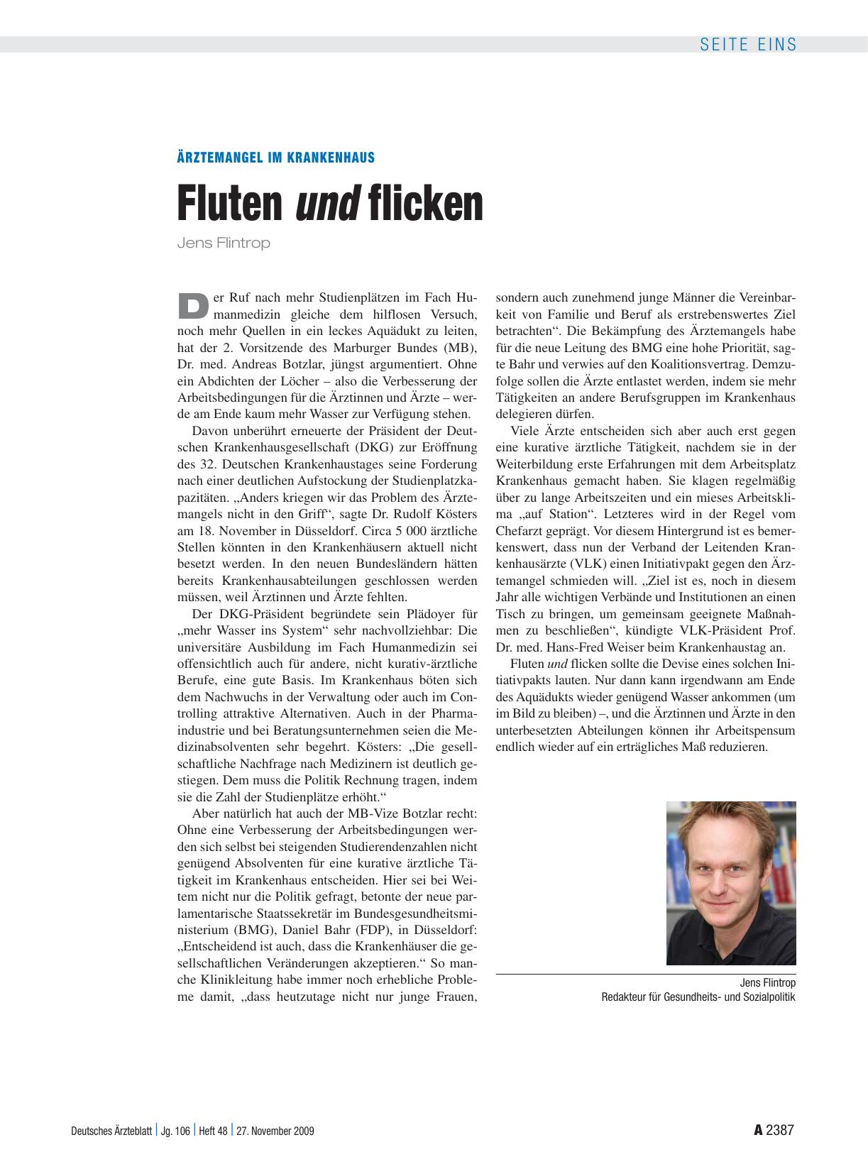 Vorschauseite 1: Ärztemangel im Krankenhaus: Fluten und flicken