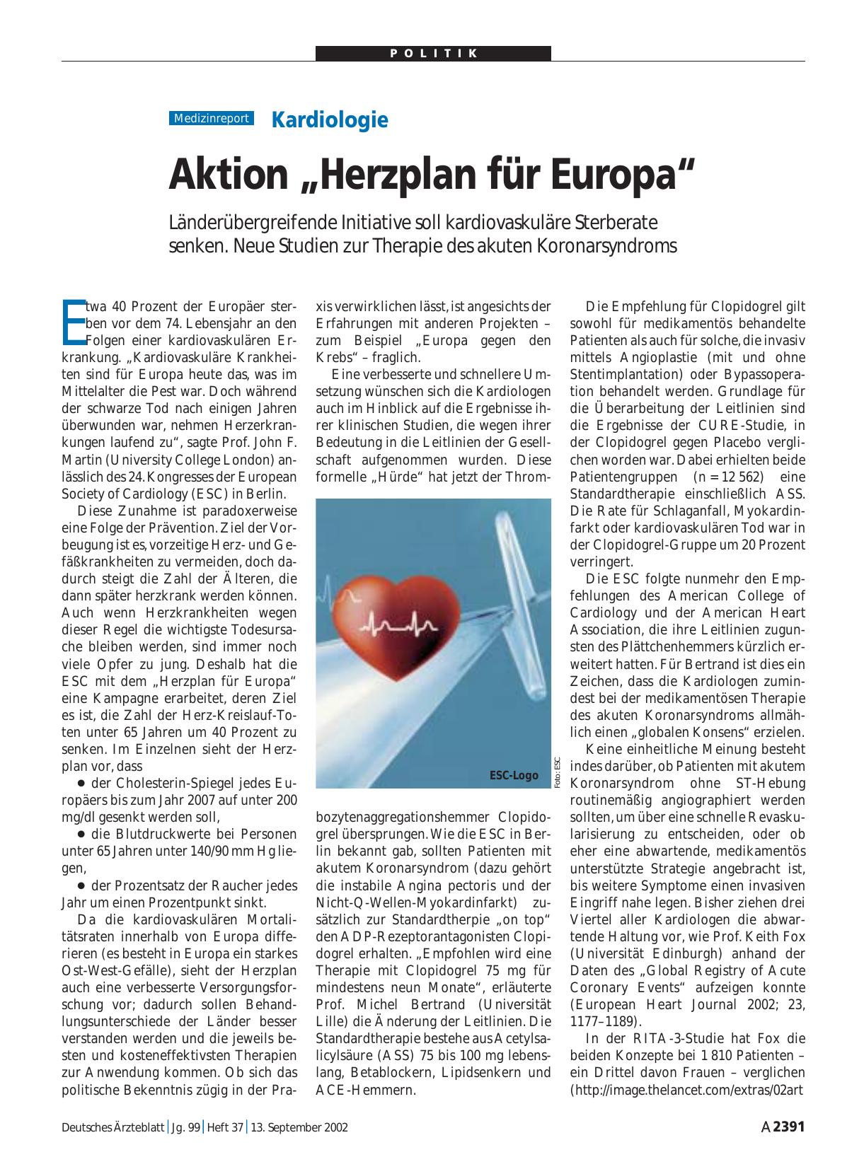 Vorschauseite 1: Kardiologie: Aktion „Herzplan für Europa“