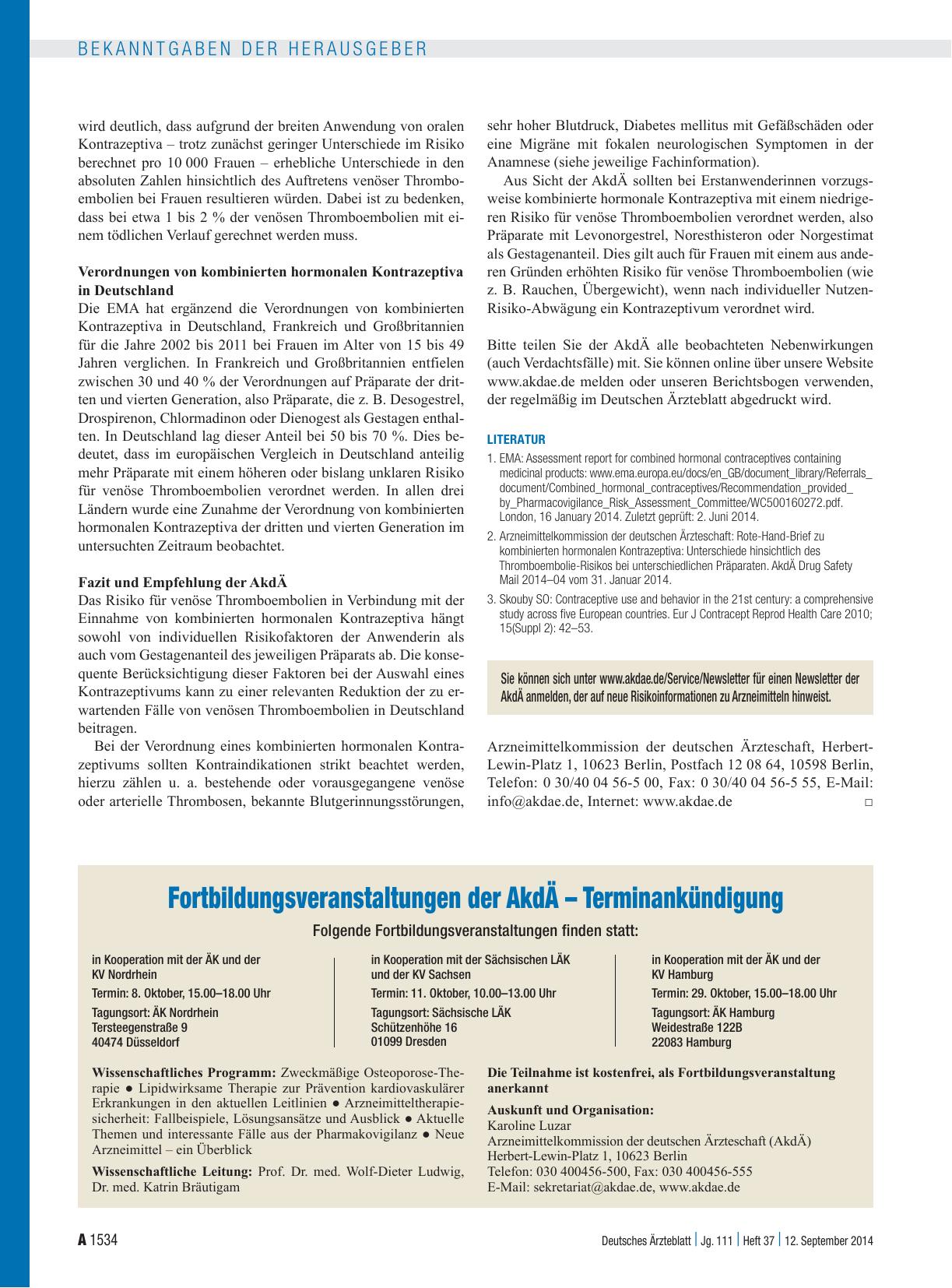 Vorschauseite 1: Fortbildungsveranstaltungen der AkdÄ – Terminankündigung: Folgende Fortbildungsveranstaltungen finden statt