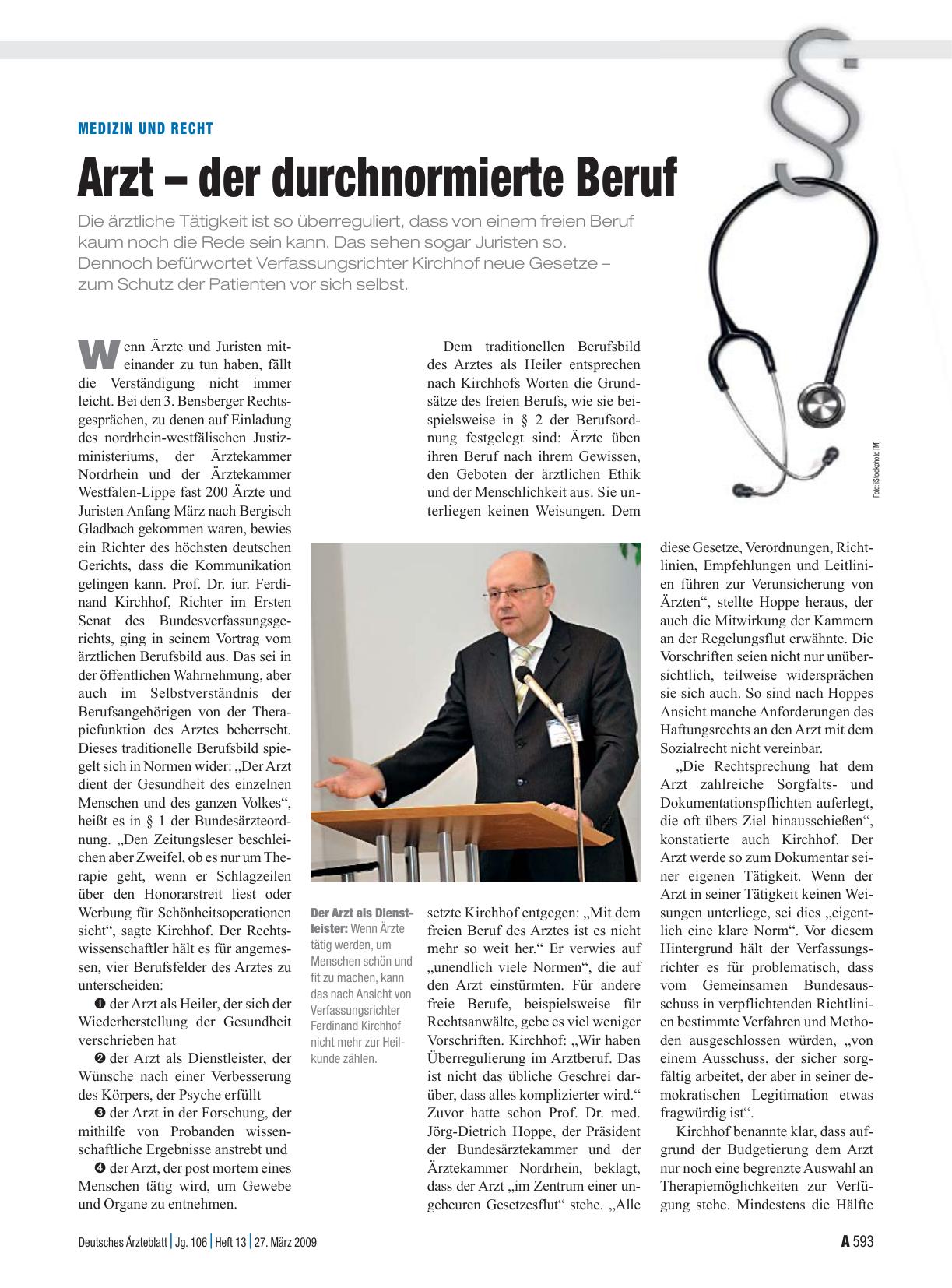 Vorschauseite 1: Medizin und Recht: Arzt – der durchnormierte Beruf
