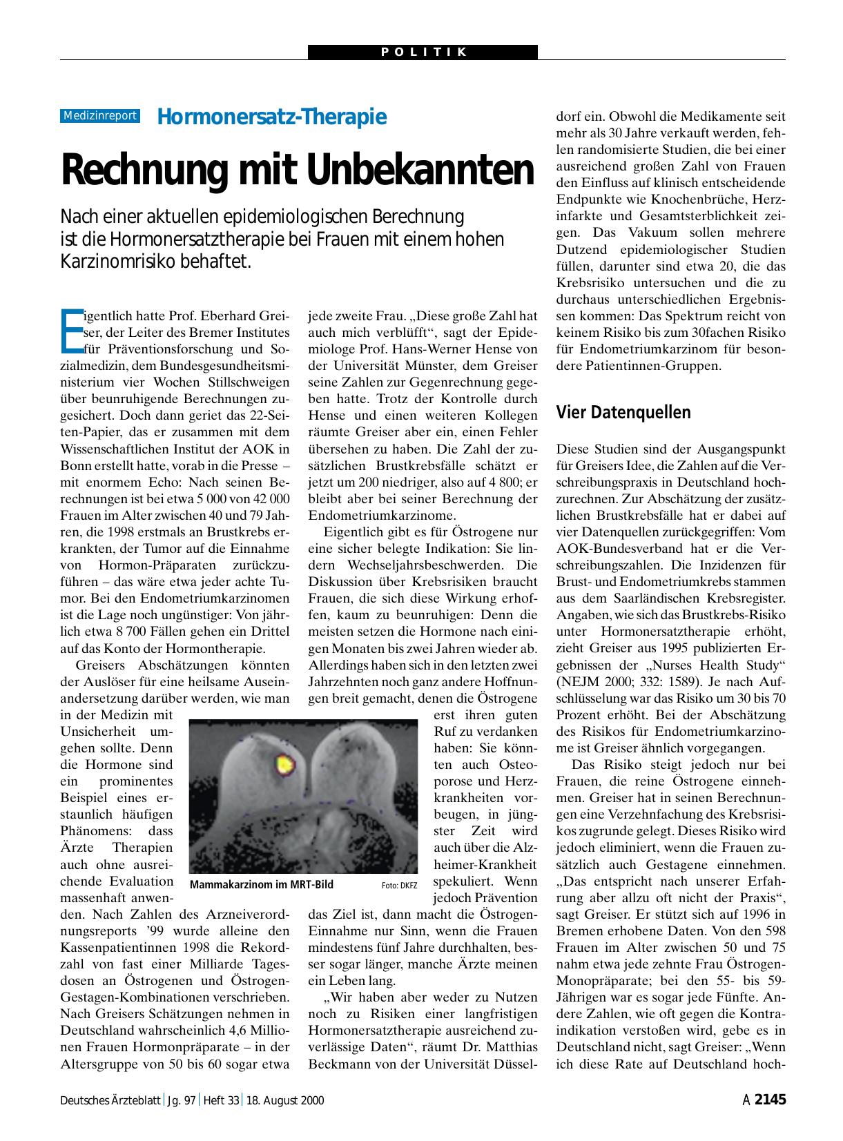 Vorschauseite 1: Hormonersatz-Therapie: Rechnung mit Unbekannten