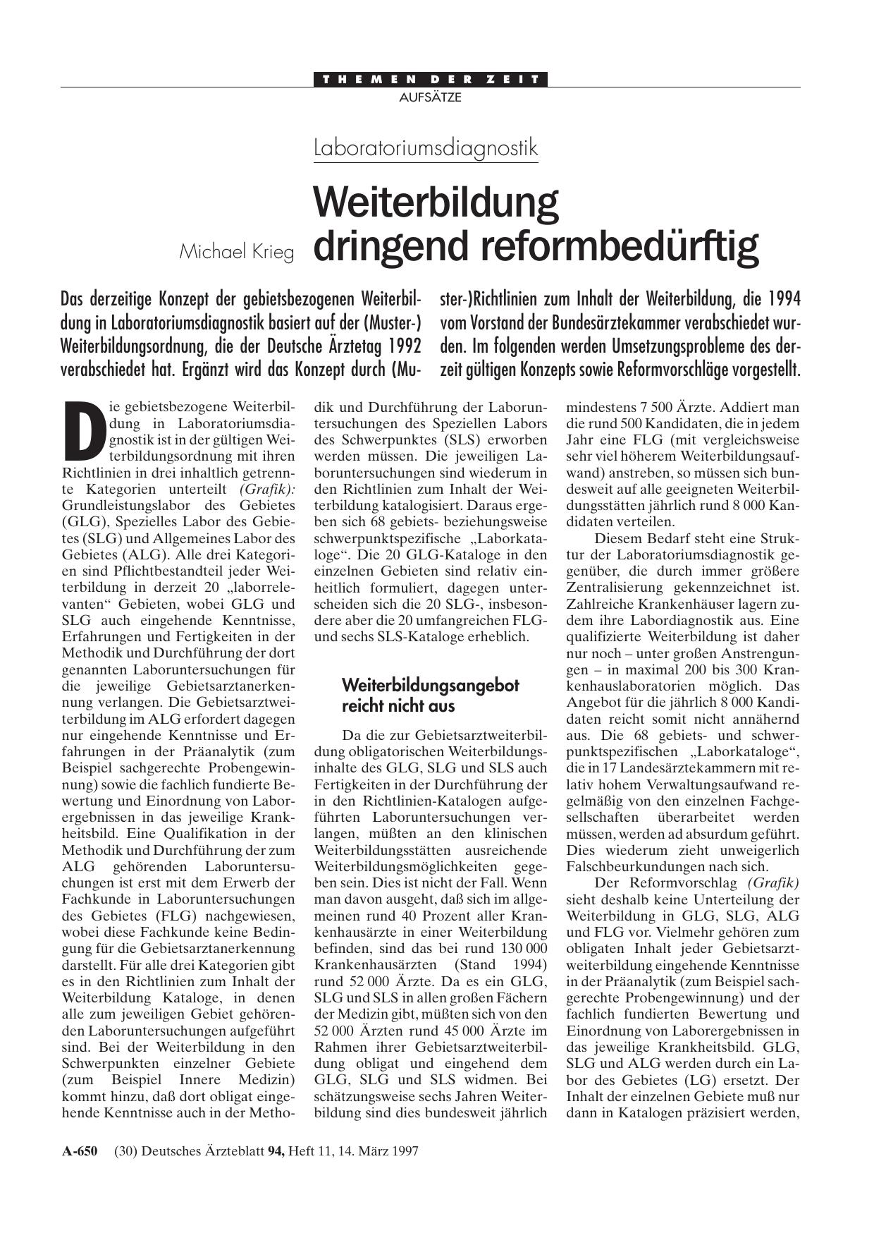 Vorschauseite 1: Laboratoriumsdiagnostik: Weiterbildung dringend reformbedürftig