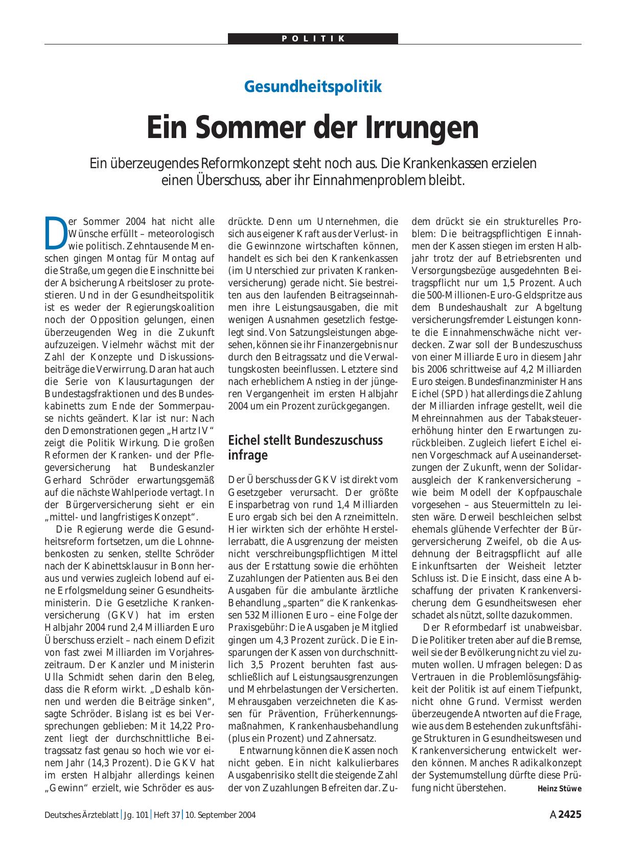 Vorschauseite 1: Gesundheitspolitik: Ein Sommer der Irrungen